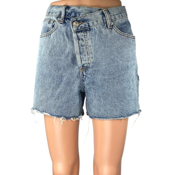 Princess Polly Women Blue High Waisted Raw Hem Cut Off Denim Jean Shorts Size 4 - Picture 1 of 5